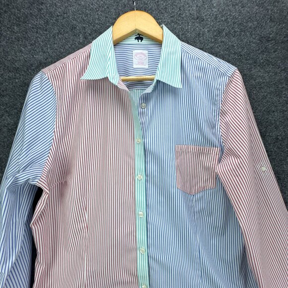 Brooks Brothers 346 Shirt Womens 14 Button Up Multicolor Colorblock Stripe - Picture 2 of 16